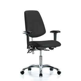 Class 100 Vinyl Clean Room/ESD Chair - Desk Height with Medium Back, Adjustable Arms, and ESD Casters in Black ESD Vinyl