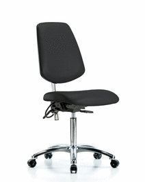 Class 100 Vinyl Clean Room/ESD Chair - Medium Bench Height with Medium Back and ESD Casters in Black ESD Vinyl