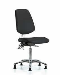 Class 100 Vinyl Clean Room/ESD Chair - Medium Bench Height with Medium Back and ESD Stationary Glides in Black ESD Vinyl