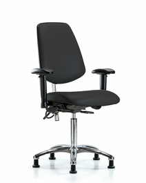 Class 100 Vinyl Clean Room/ESD Chair - Medium Bench Height with Medium Back, Adjustable Arms, and ESD Stationary Glides in Black ESD Vinyl