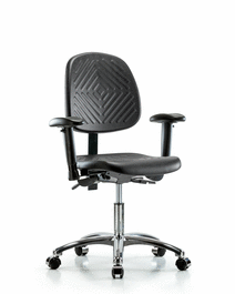 Polyurethane Chair Chrome - Desk Height with Seat Tilt, Adjustable Arms, and Casters in Blue Polyurethane