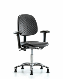 Polyurethane Chair Chrome - Desk Height with Medium Back, Seat Tilt, Adjustable Arms, and Stationary Glides in Blue Polyurethane