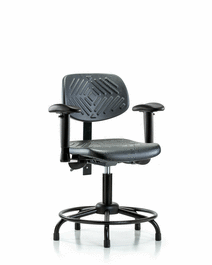 Polyurethane Chair Round Tube Base - Desk Height with Adjustable Arms and Stationary Glides in Blue Polyurethane