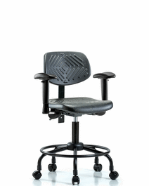 Polyurethane Chair Round Tube Base - Desk Height with Seat Tilt, Adjustable Arms, and Casters in Blue Polyurethane