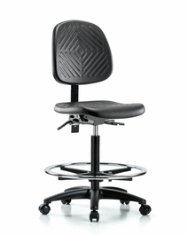 Polyurethane Chair - High Bench Height with Medium Back, Seat Tilt, Chrome Foot Ring, and Casters in Blue Polyurethane