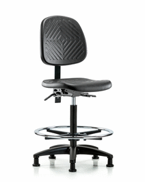 Polyurethane Chair - High Bench Height with Medium Back, Seat Tilt, Chrome Foot Ring, and Stationary Glides in Blue Polyurethane