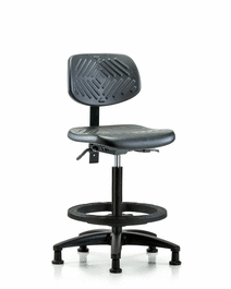 Polyurethane Chair - High Bench Height with Seat Tilt, Black Foot Ring, and Stationary Glides in Blue Polyurethane
