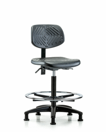 Polyurethane Chair - High Bench Height with Seat Tilt, Chrome Foot Ring, and Stationary Glides in Blue Polyurethane