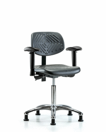Polyurethane Chair Chrome - Medium Bench Height with Seat Tilt, Adjustable Arms, and Stationary Glides in Blue Polyurethane