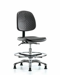 Polyurethane Chair Chrome - Medium Bench Height with Medium Back, Seat Tilt, Chrome Foot Ring, and Stationary Glides in Blue Polyurethane