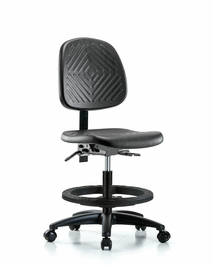 Polyurethane Chair - Medium Bench Height with Medium Back, Seat Tilt, Black Foot Ring, and Casters in Blue Polyurethane