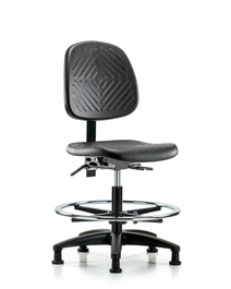 Polyurethane Chair - Medium Bench Height with Medium Back, Seat Tilt, Chrome Foot Ring, and Stationary Glides in Blue Polyurethane