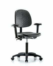Polyurethane Chair - Medium Bench Height with Medium Back, Seat Tilt, Adjustable Arms, and Casters in Blue Polyurethane