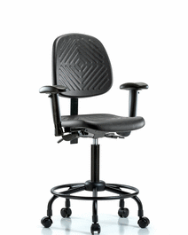 Polyurethane Chair with Round Tube Base - Medium Bench Height with Medium Back, Seat Tilt, Adjustable Arms, and Casters in Blue Polyurethane