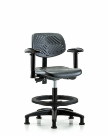 Polyurethane Chair, Round Tube Base - Medium Bench Height, Medium Back, Seat Tilt, Adjustable Arms, Stationary Glides, Blue Polyurethane