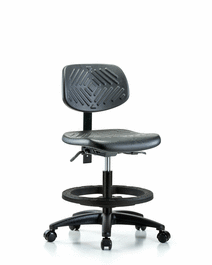 Polyurethane Chair - Medium Bench Height with Seat Tilt, Black Foot Ring, and Casters in Black Polyurethane