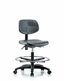 Polyurethane Chair - Medium Bench Height with Seat Tilt, Chrome Foot Ring, and Casters in Blue Polyurethane