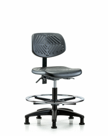 Polyurethane Chair - Medium Bench Height with Seat Tilt, Chrome Foot Ring, and Stationary Glides in Blue Polyurethane