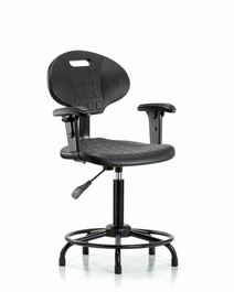 Polyurethane Chair Round Tube Base - Medium Bench Height with Adjustable Arms and Stationary Glides in Blue Polyurethane