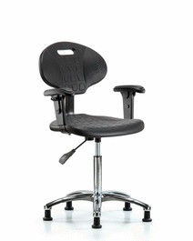 Erie Polyurethane Chair Chrome - Medium Bench Height with Adjustable Arms and Stationary Glides in Blue Polyurethane