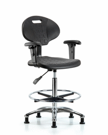 Erie Polyurethane Chair Chrome - High Bench Height with Chrome Foot Ring, Adjustable Arms, and Stationary Glides in Blue Polyurethane