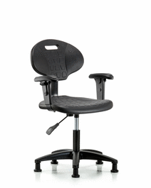 Erie Polyurethane Chair - Desk Height with Adjustable Arms and Stationary Glides in Blue Polyurethane
