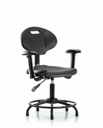 Erie Polyurethane Chair - Desk Height with Adjustable Arms, Round Tube Base and Stationary Glides in Blue Polyurethane