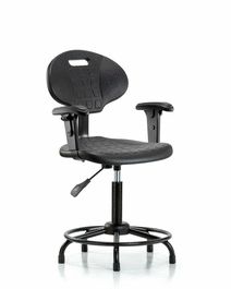Erie Polyurethane Chair - Medium Bench Height with Adjustable Arms, Round Tube Base and Stationary Glides in Blue Polyurethane