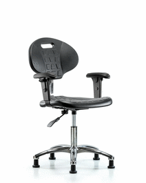 Class 10 Erie Polyurethane Clean Room Chair - Desk Height with Adjustable Arms and Stationary Glides in Blue Polyurethane