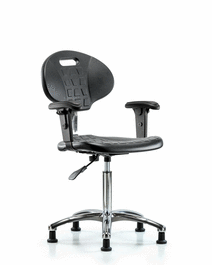 Class 10 Erie Polyurethane Clean Room Chair - Medium Bench Height with Adjustable Arms and Stationary Glides in Blue Polyurethane