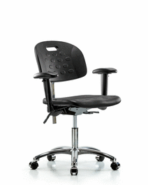 Class 100 Newport Industrial Polyurethane Clean Room Chair - Desk Height with Seat Tilt, Adjustable Arms, and Casters in Blue Polyurethane