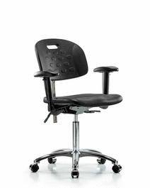 Class 100 Newport Industrial Polyurethane Clean Room Chair - Medium Bench Height, Seat Tilt, Adjustable Arms, Casters, Blue Polyurethane