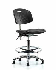 Poly Clean Room Chair, High Bench, Tilt, Foot Ring, Glides, Gray Poly