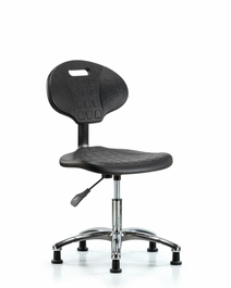 Erie Polyurethane Chair Chrome - Desk Height with Stationary Glides in Blue Polyurethane