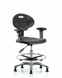 Erie Polyurethane Chair Chrome - Medium Bench Height with Chrome Foot Ring, Adjustable Arms, and Stationary Glides in Blue Polyurethane
