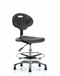 Erie Polyurethane Chair Chrome - Medium Bench Height with Chrome Foot Ring and Stationary Glides in Blue Polyurethane