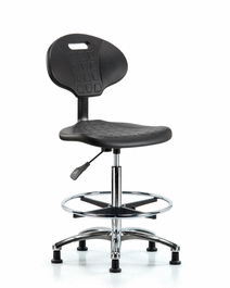 Erie Polyurethane Chair Chrome - High Bench Height with Chrome Foot Ring and Stationary Glides in Blue Polyurethane