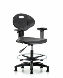 Erie Polyurethane Chair - Medium Bench Height with Chrome Foot Ring, Adjustable Arms, and Stationary Glides in Blue Polyurethane