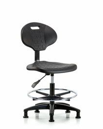Erie Polyurethane Chair - Medium Bench Height with Chrome Foot Ring and Stationary Glides in Blue Polyurethane