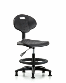 Erie Polyurethane Chair - Medium Bench Height with Black Foot Ring and Stationary Glides in Blue Polyurethane