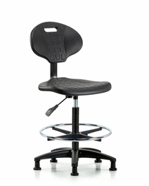 Erie Polyurethane Chair - High Bench Height with Chrome Foot Ring and Stationary Glides in Blue Polyurethane