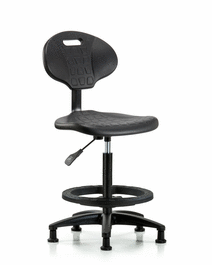 Erie Polyurethane Chair - High Bench Height with Black Foot Ring and Stationary Glides in Blue Polyurethane