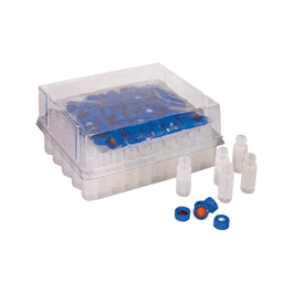 Convenience Pack; 1.5mL PP R.A.M. Limited Volume Vial, 12x32mm, with 9mm R.A.M. Ribbed Cap, Royal Blue, Polyimide/Silicone for PFAS Testing