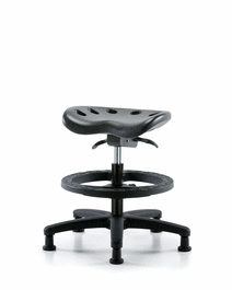 Polyurethane Tractor Sit-Stand Stool - Medium Bench Height with Black Foot Ring and Stationary Glides in Black Polyurethane