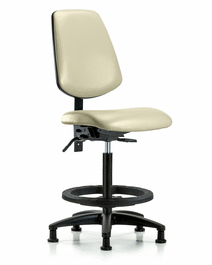 Vinyl Chair - High Bench Height with Medium Back, Black Foot Ring, and Stationary Glides in Adobe White Trailblazer Vinyl