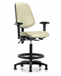 Vinyl Chair - High Bench Height, Medium Back, Seat Tilt, Adj Arms, Black Foot Ring, Stationary Glides, Colonial Blue Trailblazer Vinyl
