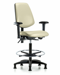 Vinyl Chair - High Bench Height, Medium Back, Seat Tilt, Adj Arms, Chrome Foot Ring, Stationary Glides, Adobe White Trailblazer Vinyl