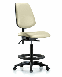 Vinyl Chair - High Bench Height with Medium Back, Seat Tilt, Black Foot Ring, and Casters in Taupe Trailblazer Vinyl