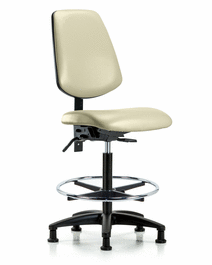 Vinyl Chair - High Bench Height with Medium Back, Seat Tilt, Chrome Foot Ring, and Stationary Glides in Adobe White Trailblazer Vinyl