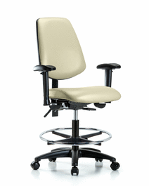 Vinyl Chair - Medium Bench Height with Medium Back, Adjustable Arms, Chrome Foot Ring, and Casters in Imperial Blue Trailblazer Vinyl